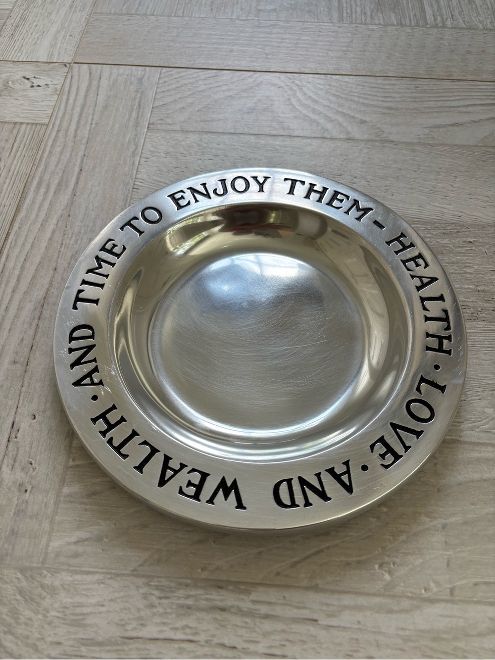 Wilton Armetale Silver Decorative Bowl with Raised Lettering